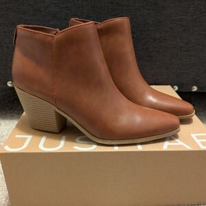 NWT Just Fab Dakota Brown Leather Booties Size 8